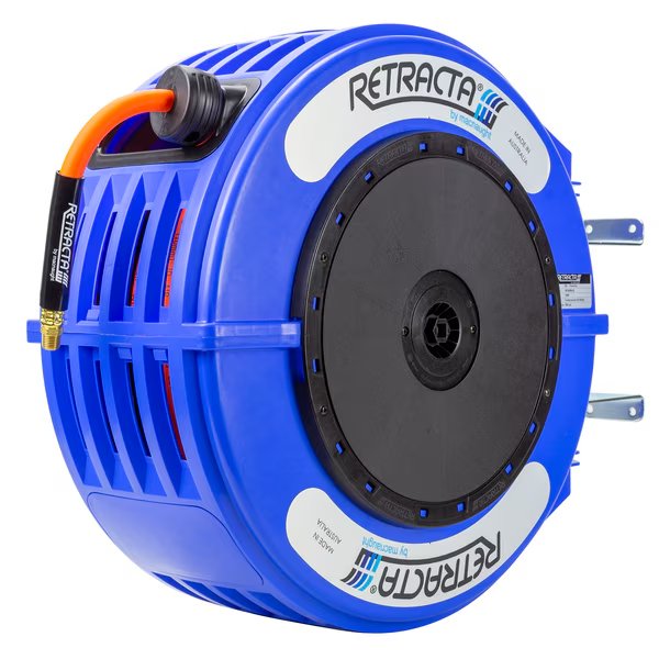Thermoplastic Heavy Duty Hose Reel Air Water Service 3/8 inch x 65 ft 300 PSI Blue Case, Macnaught, Mfr#: RO365B-02